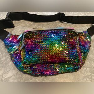 Rainbow Sequins Fanny-Pack Belt Bag, fully reversible sequined, rainbow zippers